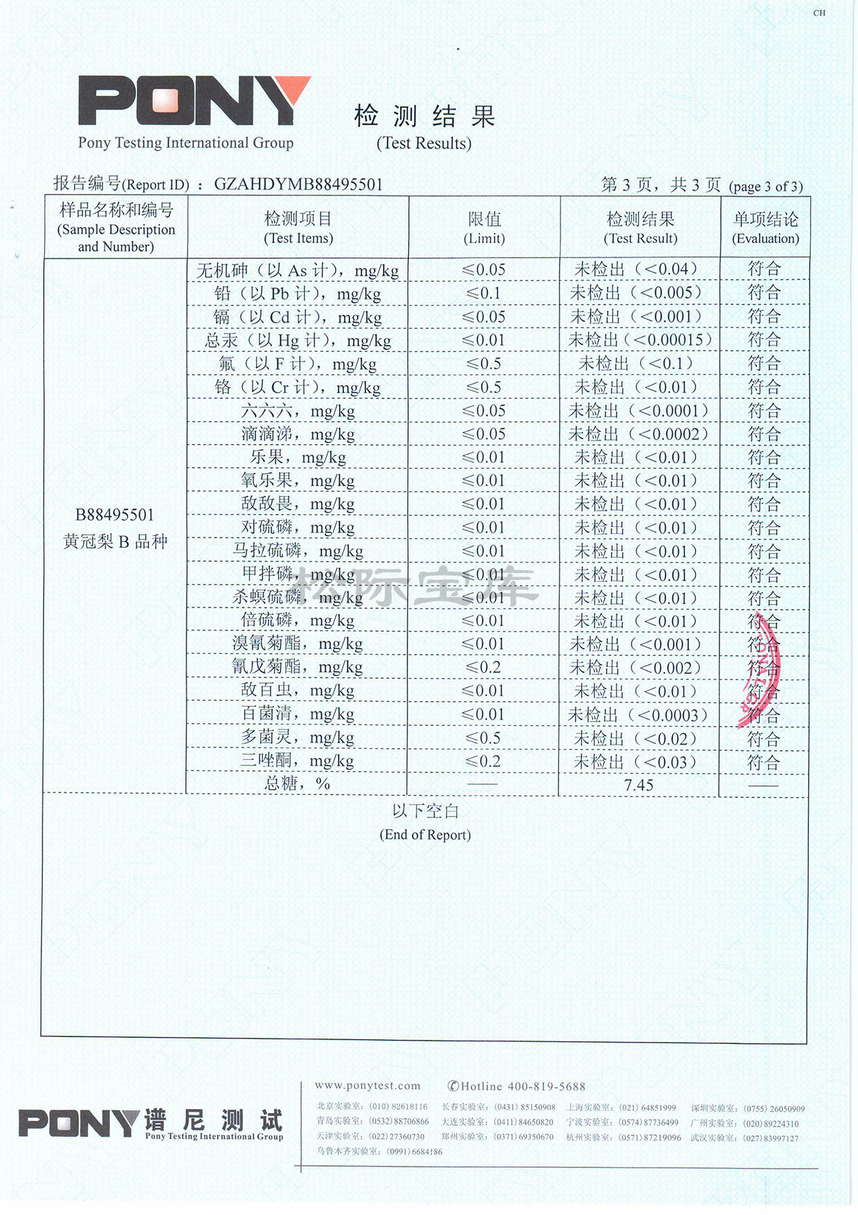 皇冠梨检测报告